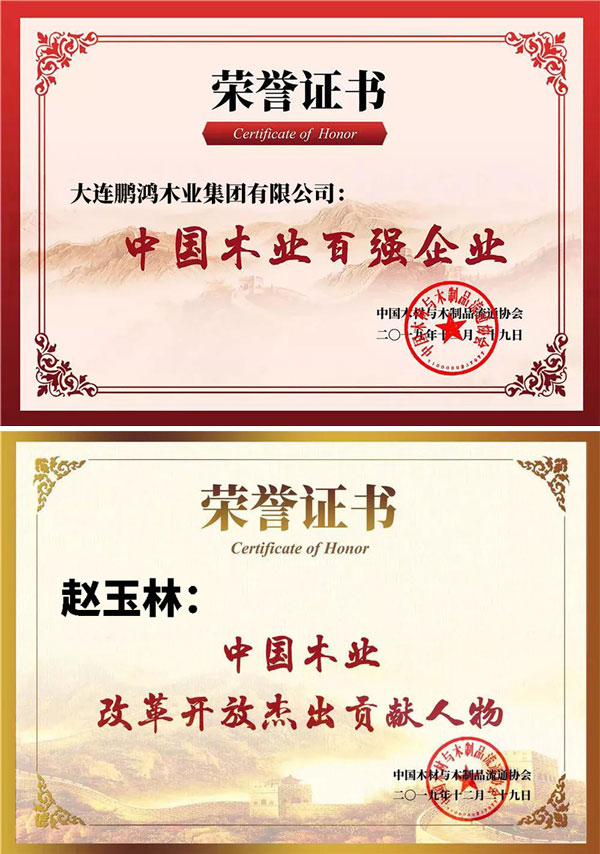 太阳城官网中国木业百强企业证书